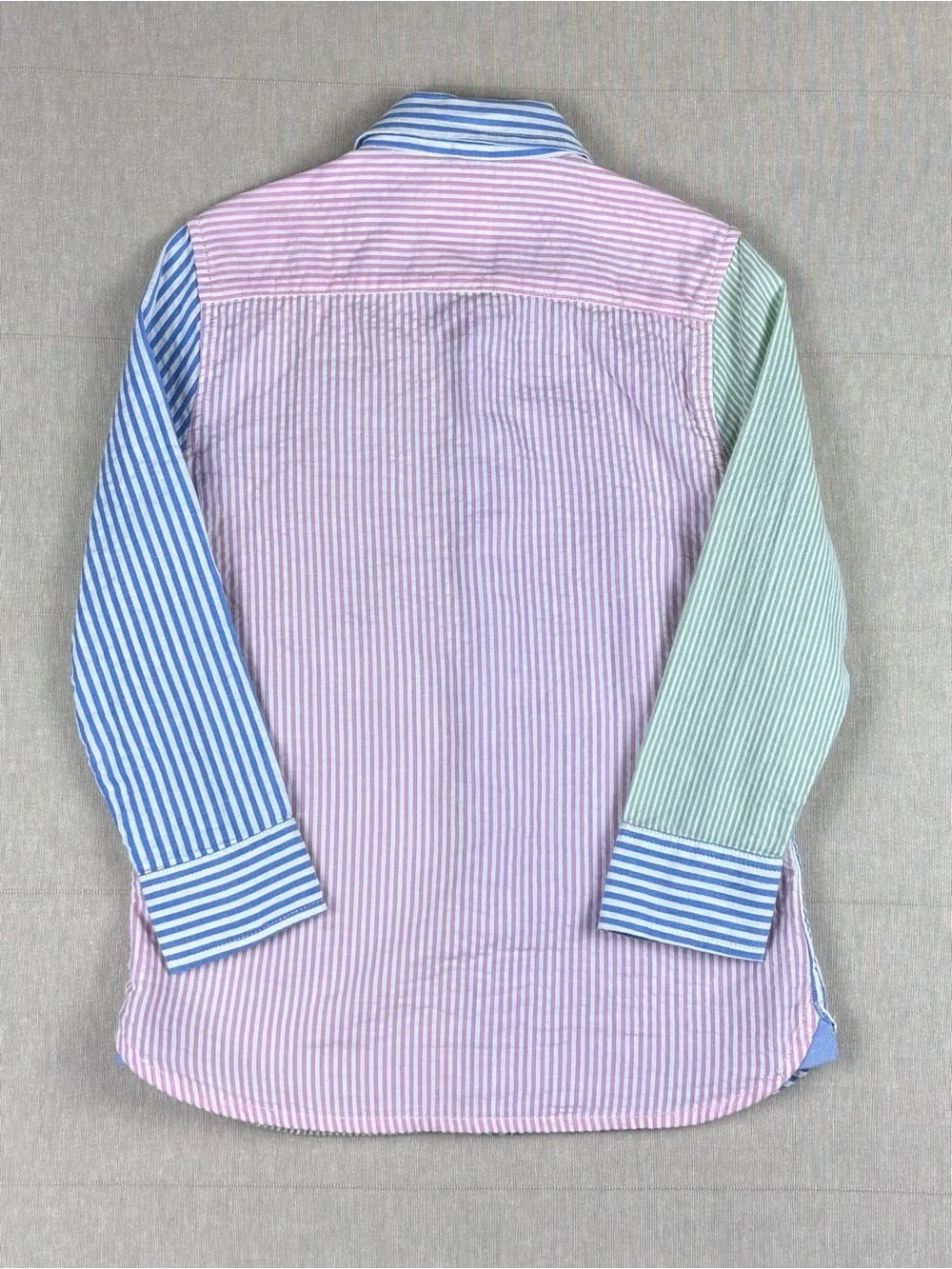 Mini Boden Boys Patchwork Stripe Button Shirt 5-6Y Colorblock Cotton Top